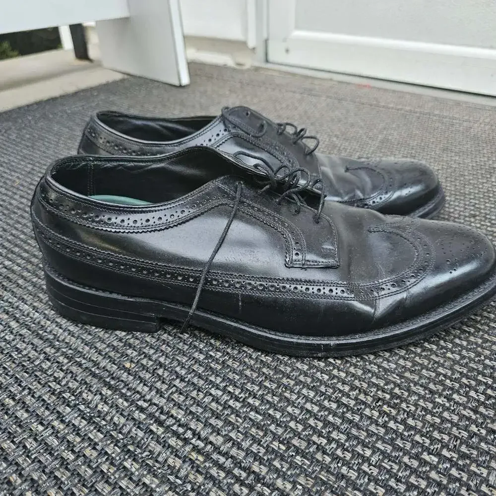Vintage Florsheim Imperial Longwing Wingtip Oxford Dress Shoes Black 10.5E